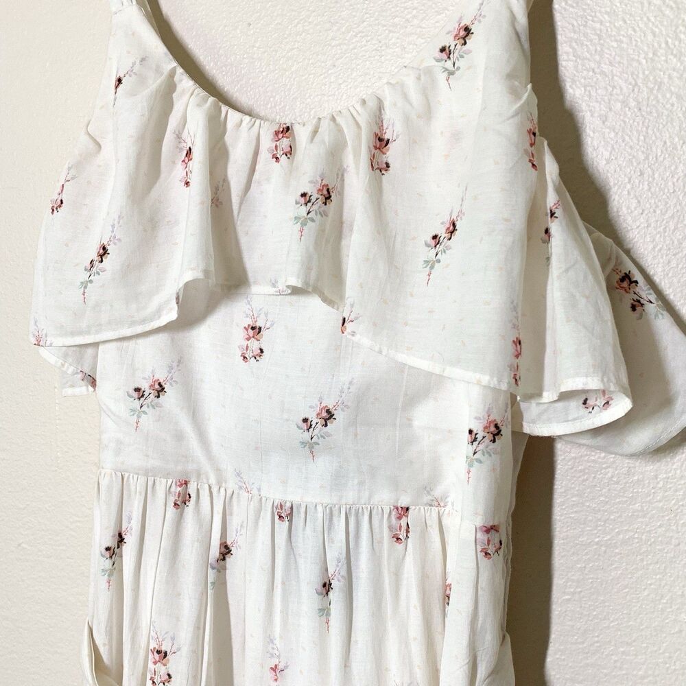 Paige Tevin Maxi Dress S Off White Western Rose Cotton Blend Sleeveless Floral - Picture 3 of 7